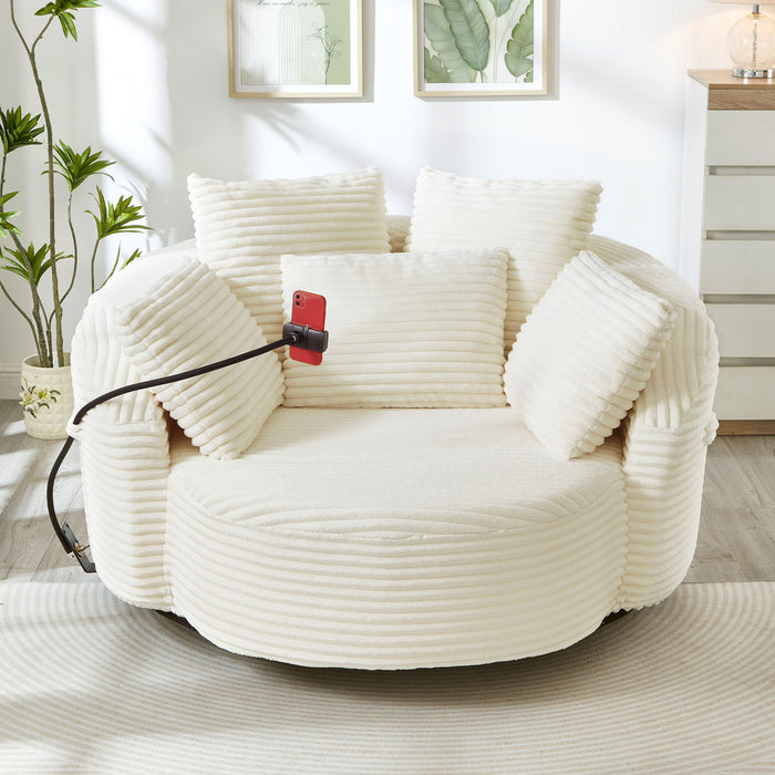 Swivel Accent Barrel Chair With Adjustable Phone Holder, 5 Pillows For Living Room