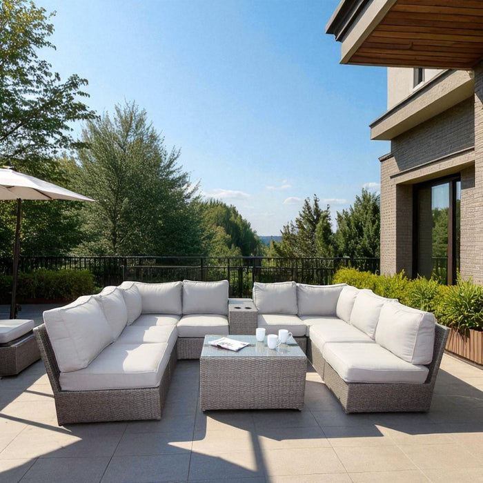 Comfortable Modern Patio Rattan Sectional Set With Cushions