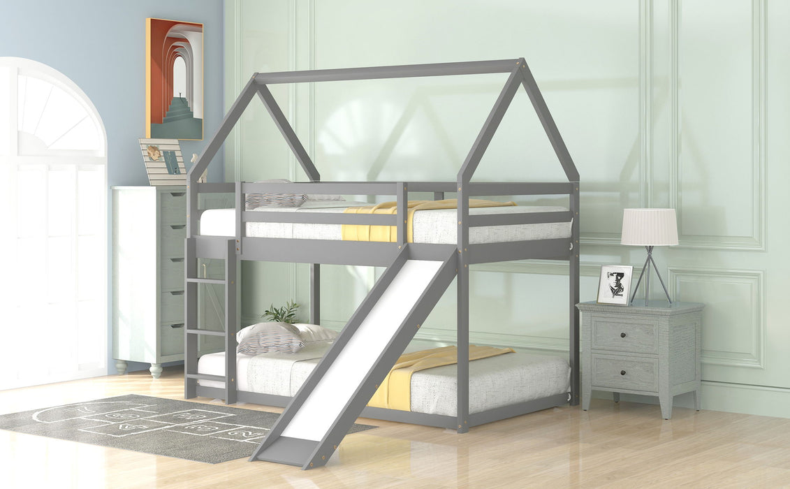 House Shape Bunk Bed With Slide And Ladder