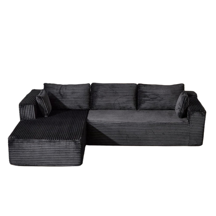 Compression Sectional Couch With Comfy Chaise, Boneless L Shape Sofa With Deep Seat