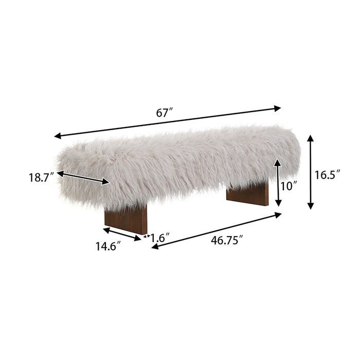 Long Haired Faux Wool Bench - Brown / Beige