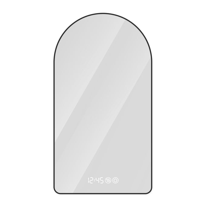 Modern Arched LED Bathroom Mirror With Time And Temperature Display, Anti Fog, Dimmable Light - Black