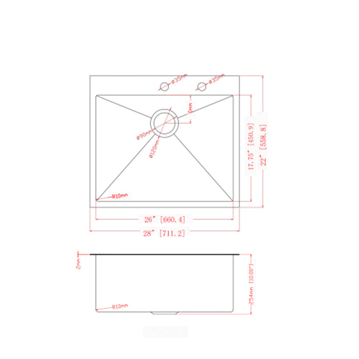 Drop In Kitchen Sink, 16 Gauge Stainless Steel, Single Bowl, Topmount Basin