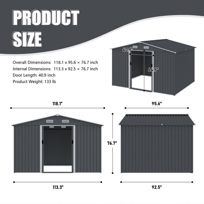 Outdoor Storage Shed Large Metal Tool Sheds, Heavy Duty Storage House With Sliding Doors