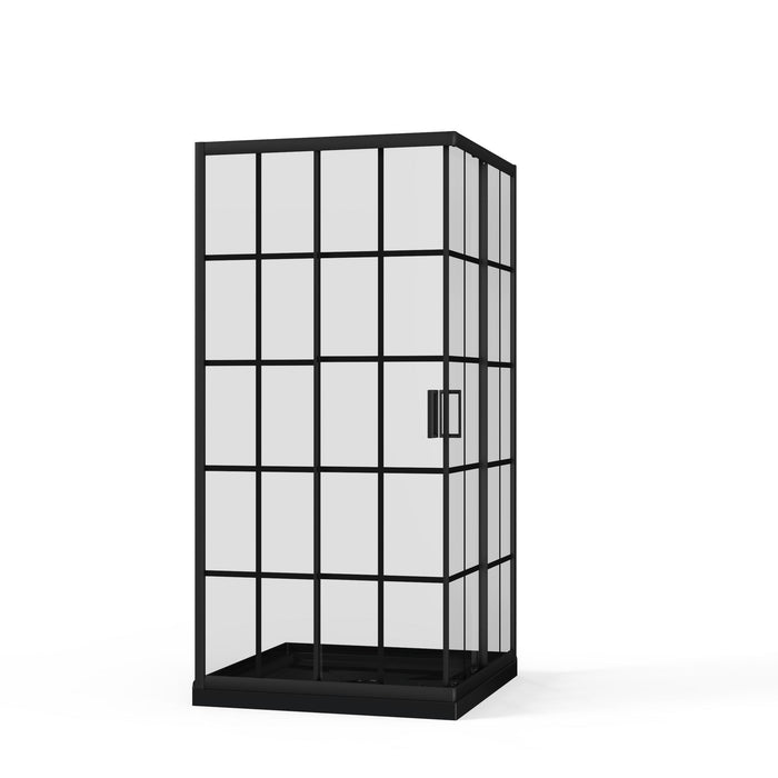 Corner Shower Enclosure, Double Sliding Door, Base - Matte Black