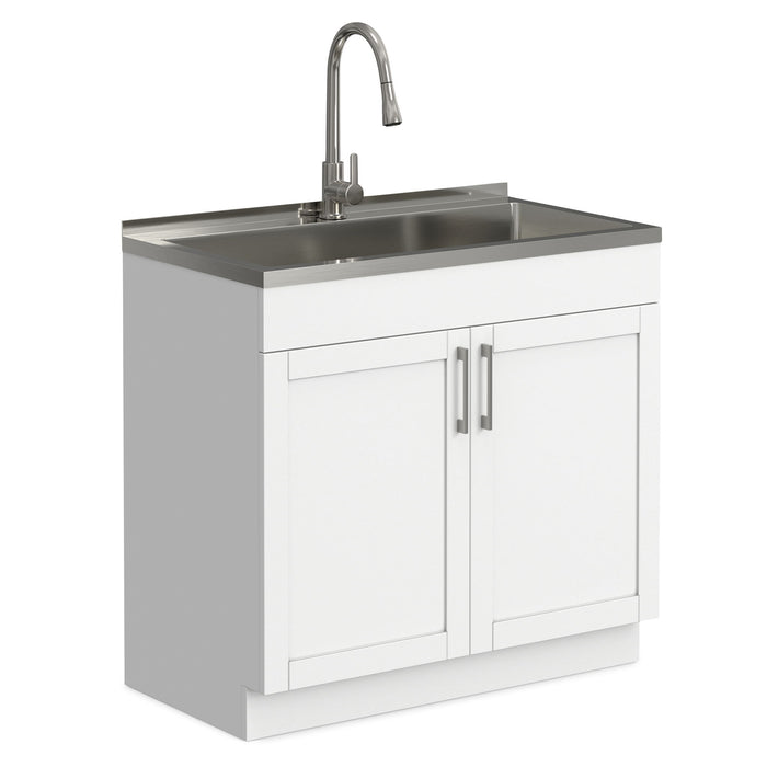 Modern Shaker All-In-One Laundry Utility Sink And Cabinet With Pull-Out Faucet