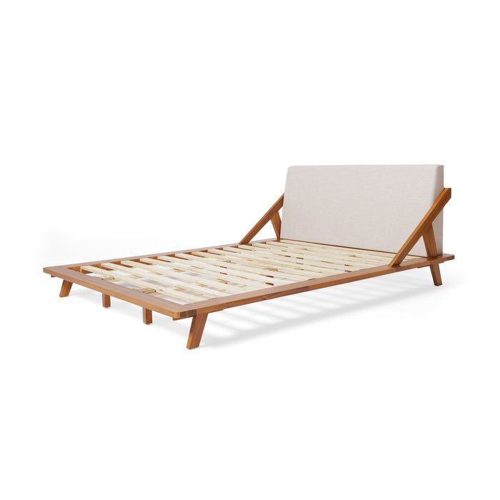 Okioki - Charleston Fabric Upholstered Acacia Wood Bed