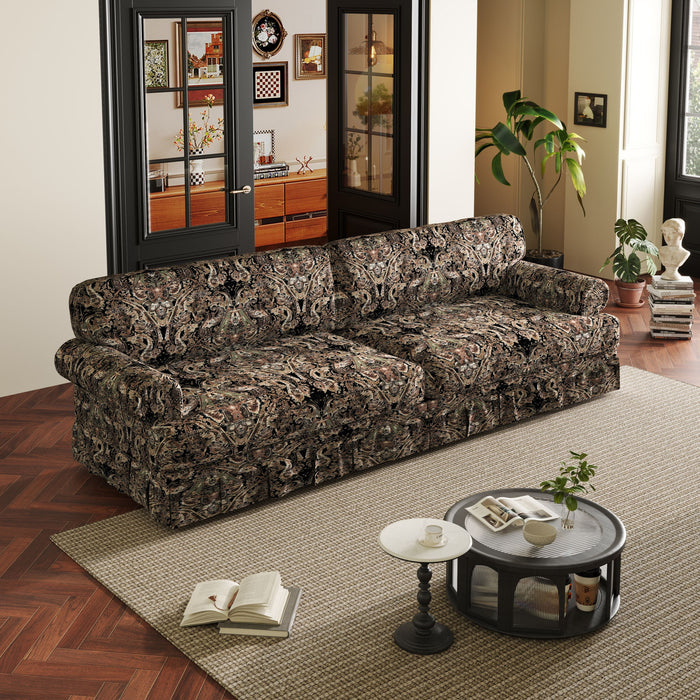 Luxuriously Comfortable Cloud Couch With Elegant Rolled Arms & Pleated Skirt Design