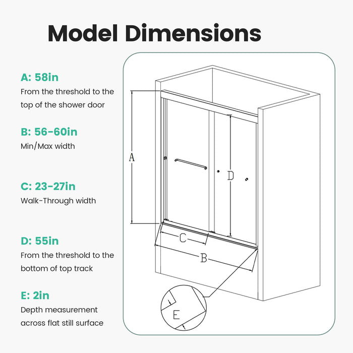 Semi-Frameless Double Sliding Shower Door, Bypass Shower Door, 1 / 4" (6Mm) Thick SGCC Tempered Glass Door
