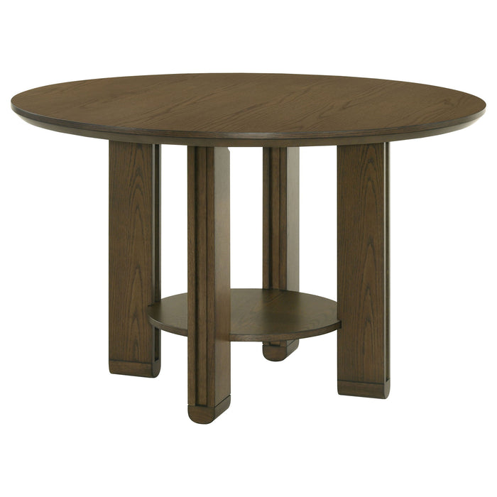 Crispin - Round Dining Table With Shelf - Brown