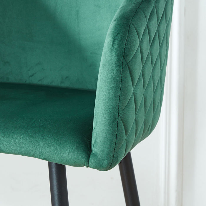Counter Height Bar Stool, Metal Legs, Velvet Upholstered For Pub, Restaurant, Kitchen Island (Set of 2) - Black / Green