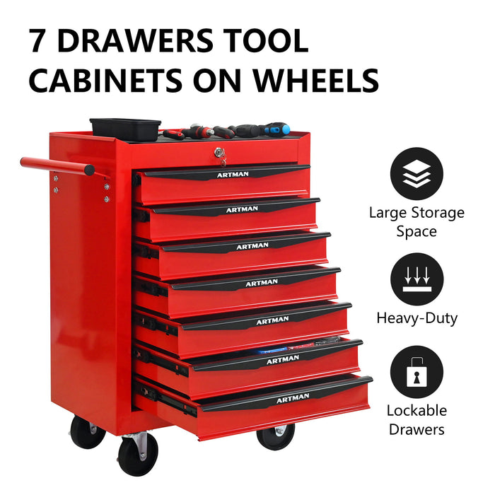 Rolling Metal Tool Chest With Drawers, Steel Storage Cabinet With Ball Bearing Slides