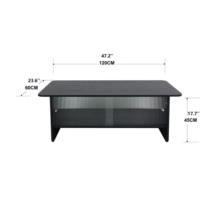 Rectangular Coffee Table With Sliding Door Storage Center