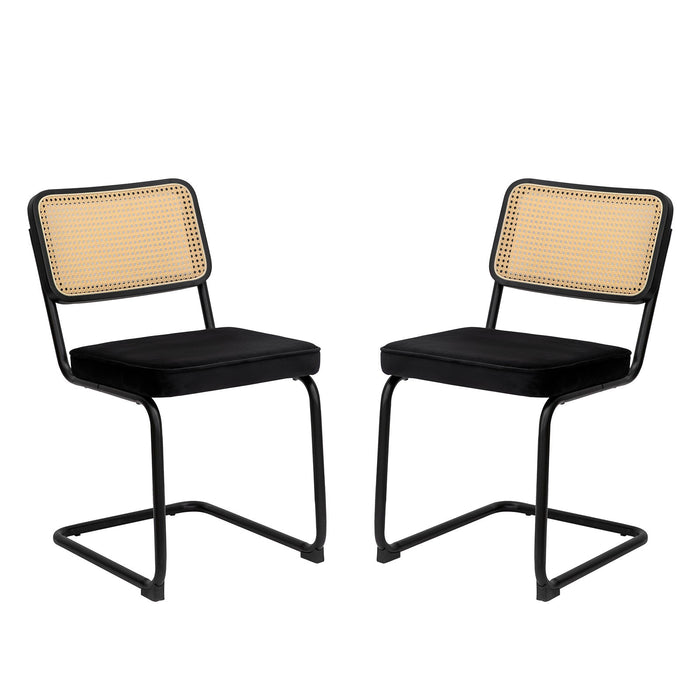 Rattan Side Accent Dining Chairs With Painted Legs (Set of 2)