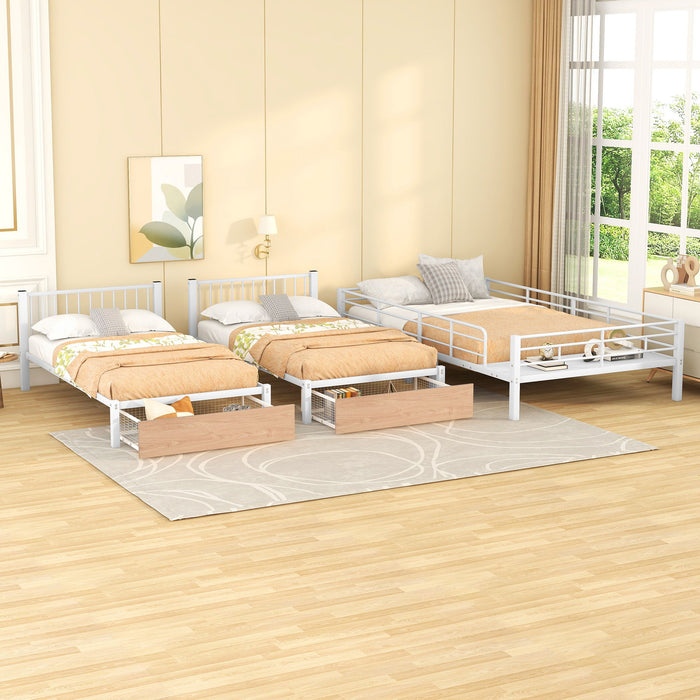 Triple Bunk Bed With Drawers And Guardrails