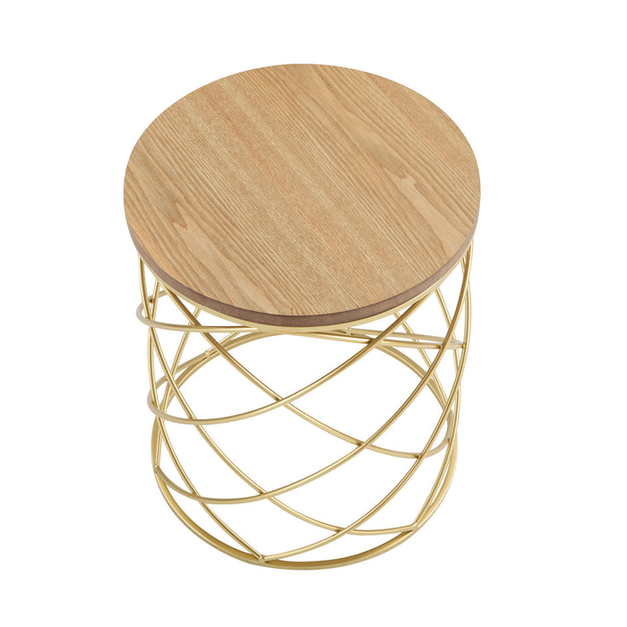 Contemporary Golden Side Table With Top And Metal Frame - Natural / Gold