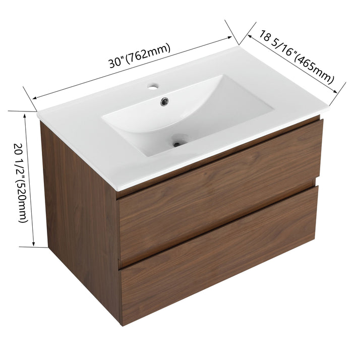 Wall Mounted Bathroom Vanity & Sink, 2 Soft Close Drawers
