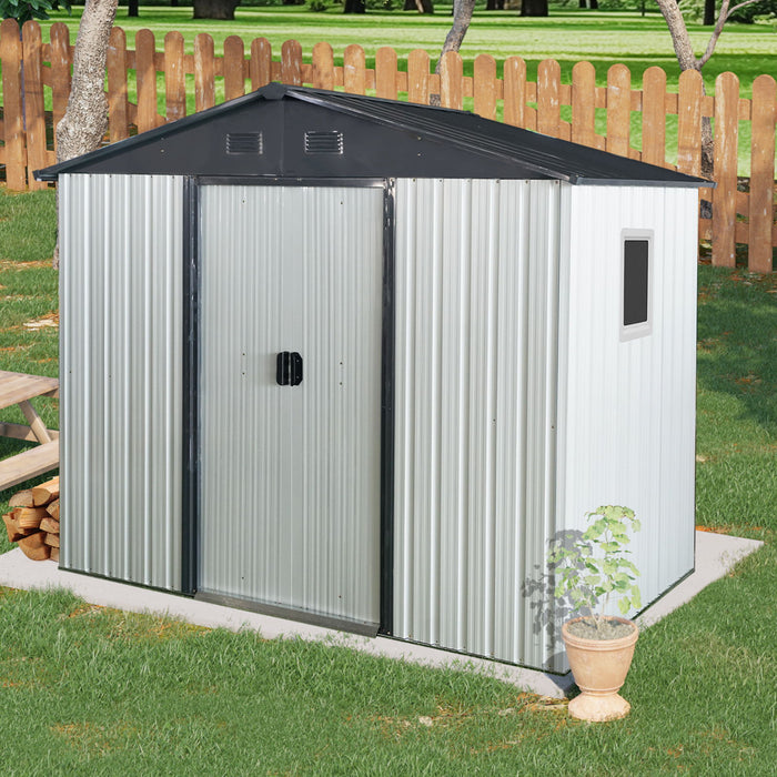 8Ft X 4Ft Outdoor Metal Storage Shed With Window And Metal Foundation For Backyard, Patio, Lawn