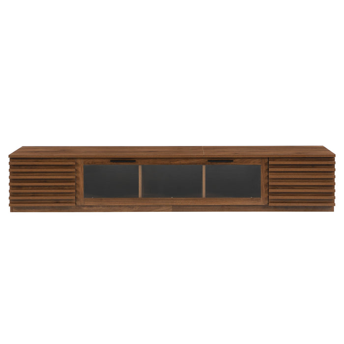 TV Stand With LED Lighting, Soft Closing Hinges, Cable Management - Walnut