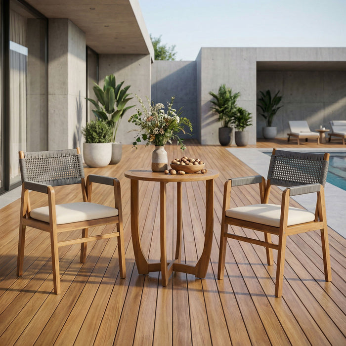 Outdoor 3 Piece Dining Set With Cushion - Gray / Teak