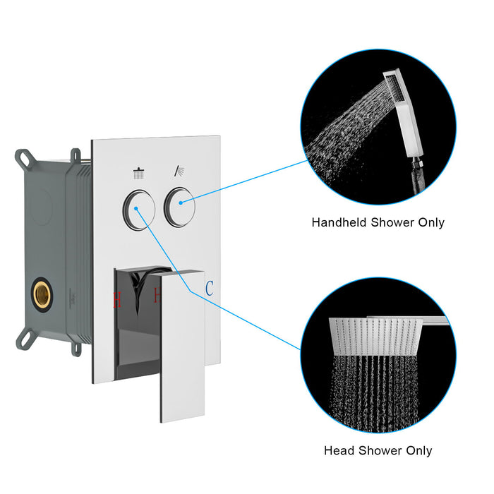 Dual Shower Head System With Square Rain Shower And Rough In Valve