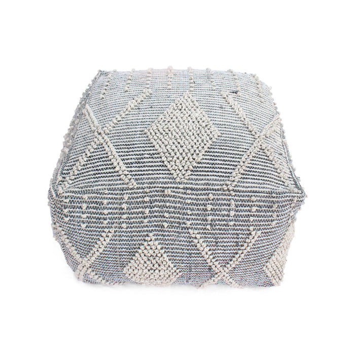 Diamond - Handcrafted Faux Yarn Pouf - Ivory / Gray