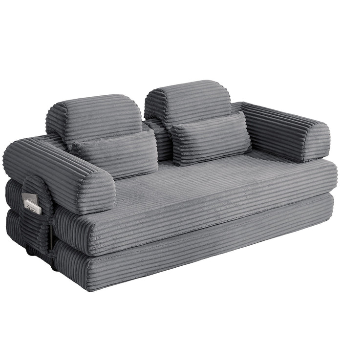 Convertible Sleeper Sofa With & Side Storage Pocket, Foldable Upholstered Couch For Living Room