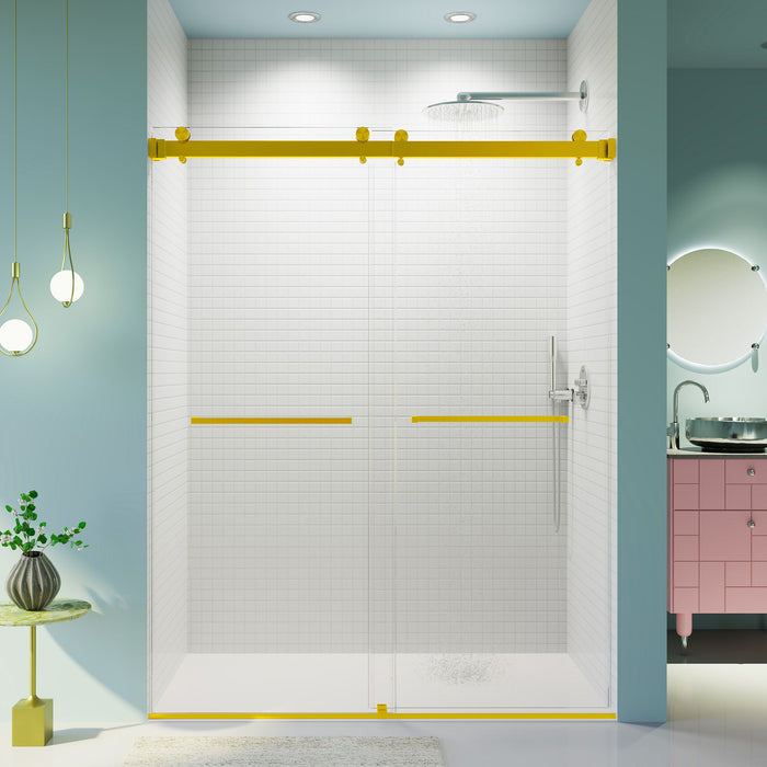 Frameless Double Sliding Shower Door In, Thick Tempered Glass, Reversible Installation