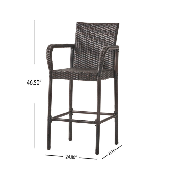 Outdoor Rattan Wicker Bar Chair With Metal Frame - Brown