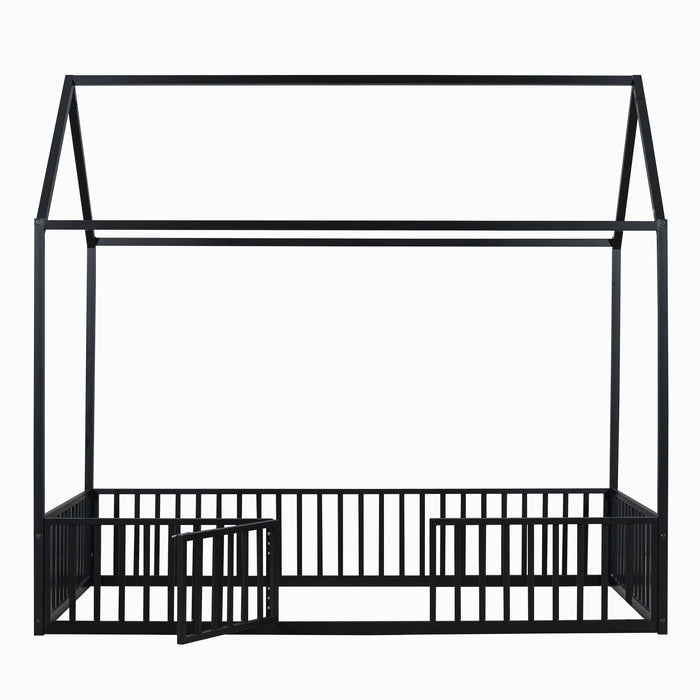 Metal House Bed With Fence And Door