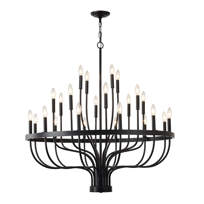 24 Light Chandelier Industrial Iron Candle Chandelier Modern Suspended Farmhouse Chandeliers Pendant Light Fixtures For Dining Room Bedroom Living Room Kitchen Island Foyer E12 Bulb (No Include) - Black