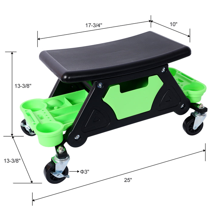 Heavy Duty Mechanic Stool With Tool Storage 300 Lbs Capacity Hdpe - Green