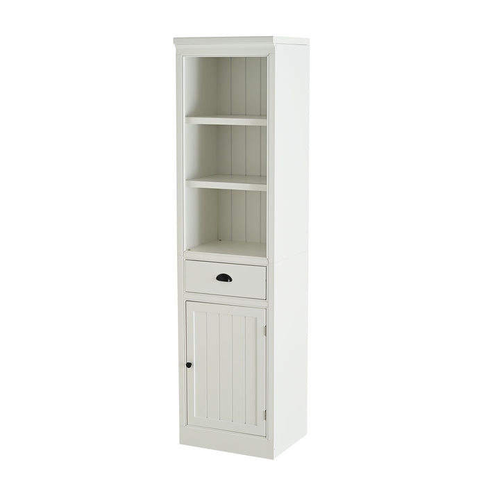 Retro Style 75'' Tall Display Shelf With Cabinet For Hallways Living Room Kitchen - White