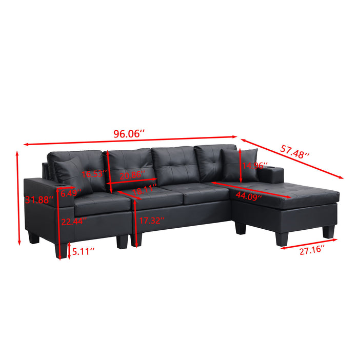 Modern Sectional Sofa Set With L Shape Chaise Lounge, Cup Holder, 4 Seat