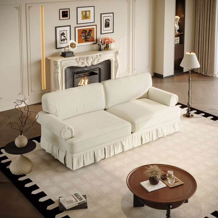 Luxuriously Comfortable Cloud Couch Sofa With Elegant Rolled Arms & Pleated Skirt Design