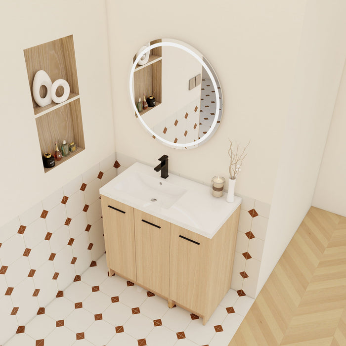 Wall Mounted Floating Bathroom Vanity With Sink, 3 Door Modular Cabinet
