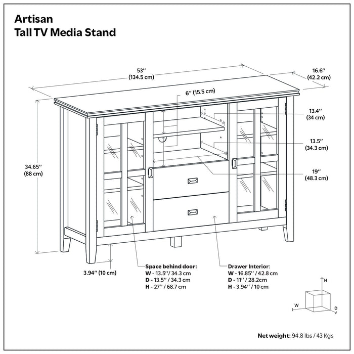Artisan - Handcrafted, Tall TV Media Stand