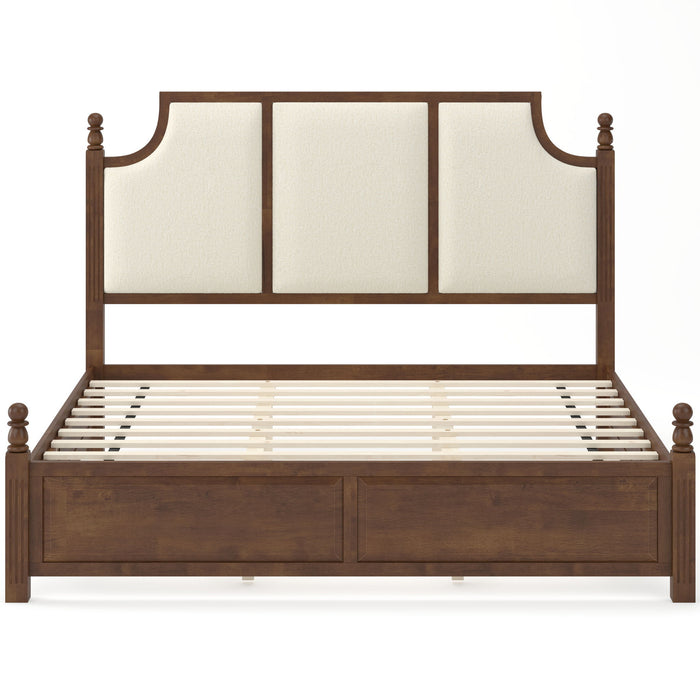 Farmhouse Platform Bed Frame & Tall Upholstered Headboard