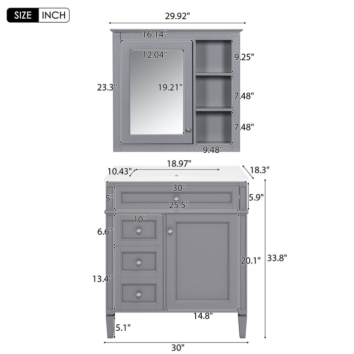 Bathroom Vanity With Medicine Cabinet, Royal Mirror Cabinet, Modern Bathroom Storage Cabinet With 2 Soft Closing Doors And 4 Drawers