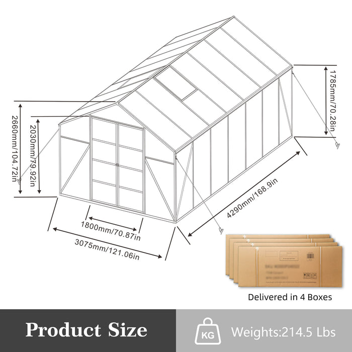 Gain Height Windproof Aluminum Greenhouse With Raised Base