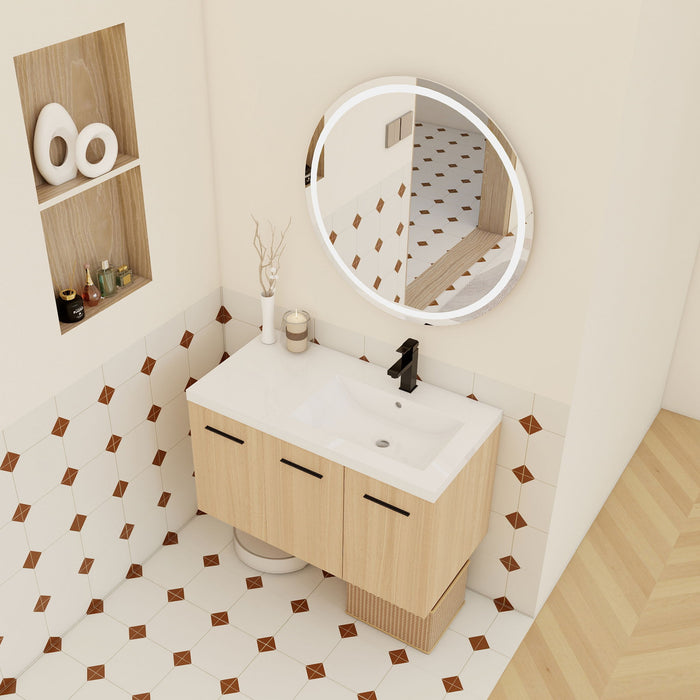 Wall Mounted Floating Bathroom Vanity With Sink, 3 Door Modular Cabinet