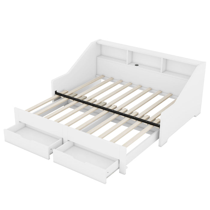 Daybed Frame With Storage Bookcases, 2 Drawers, Charging Station