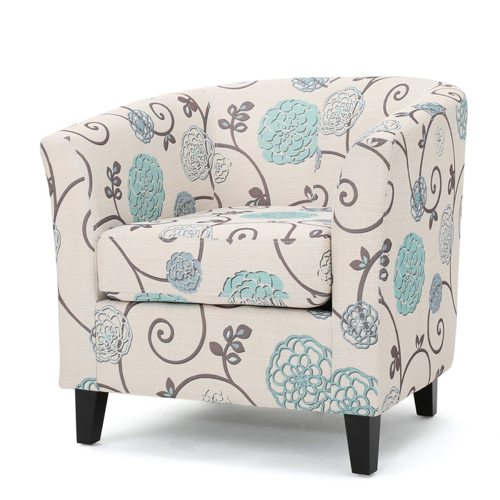 Club Chair With Floral Pattern And Solid Wood Legs - Multi Color