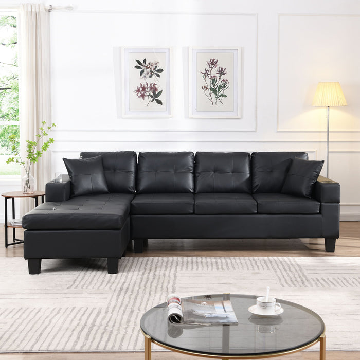 Modern Sectional Sofa Set With L Shape Chaise Lounge, Cup Holder, 4 Seat