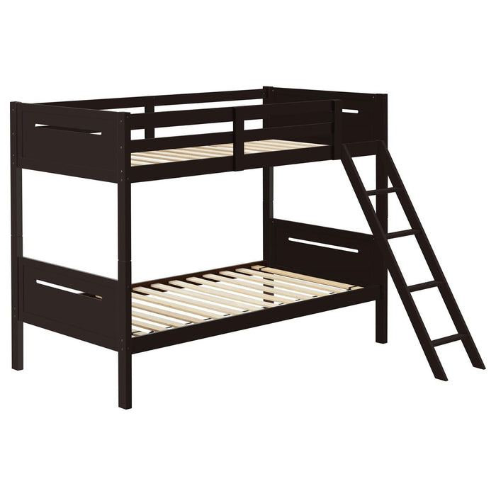 Bunk Bed With Built In Ladder, Safety Guardrails And Angled Access Step