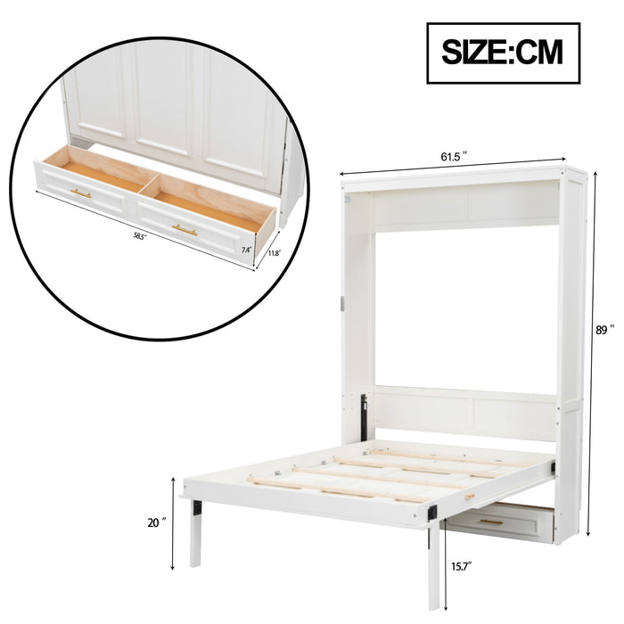 Full Size Murphy Bed With 2 Drawers - Beige