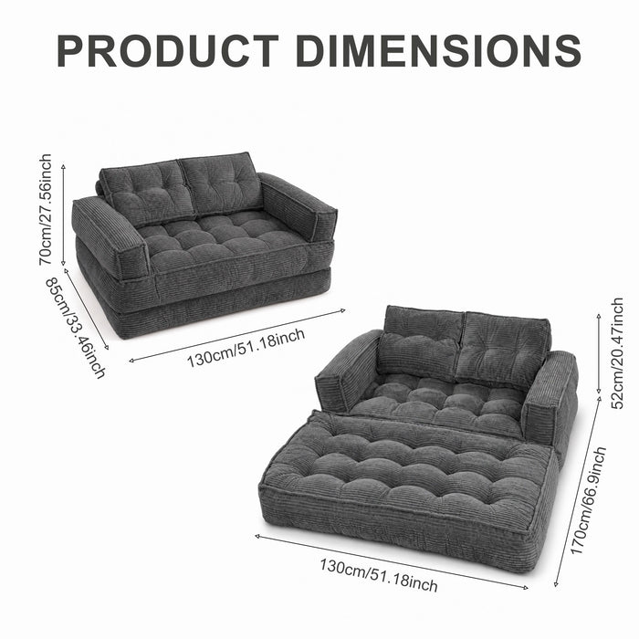 2 Seater Modular Corduroy Sofa With Chaise Lounge For Living Room