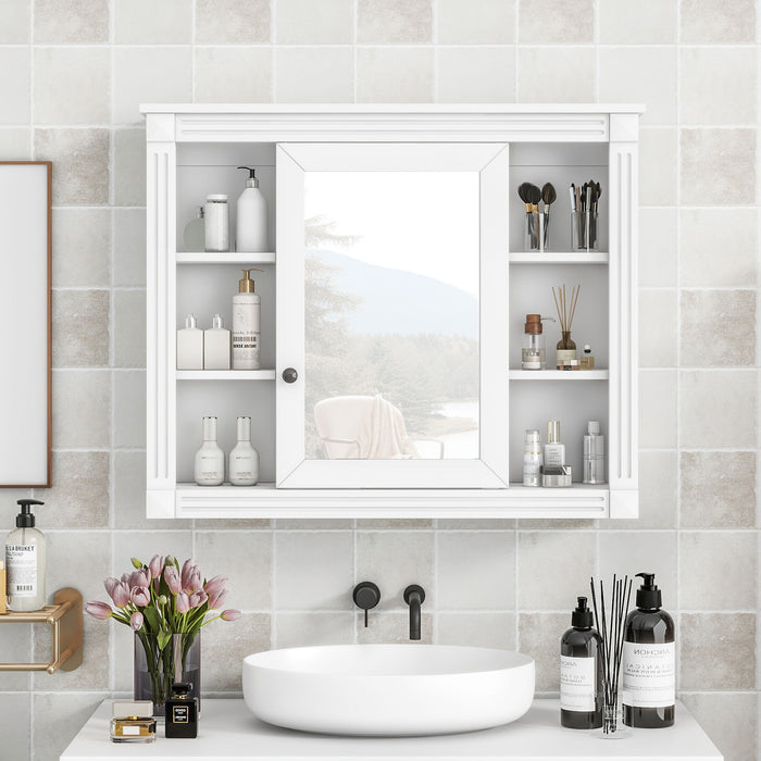 Wall Mounted Bathroom Storage Cabinet With Mirror, Cabinet With 6 Open Shelves And Adjustable Interior