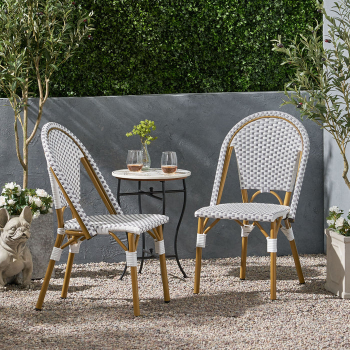 Outdoor Rattan And Aluminum French Bistro Chairs Set