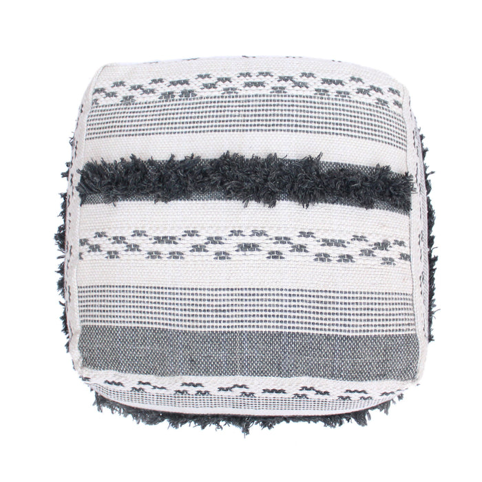 Karim - Faux Yarn Large Pouf, Durable - Ivory / Gray